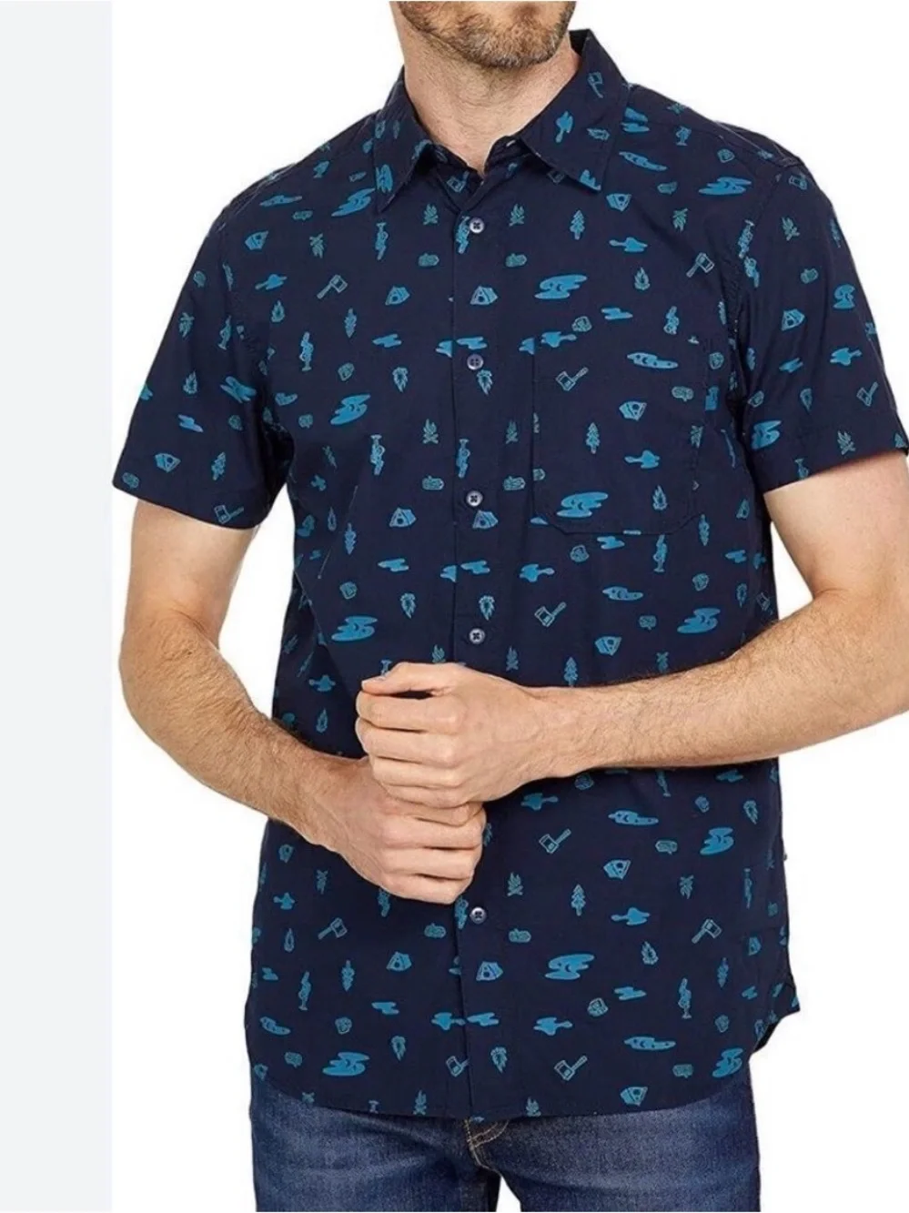 The North Face BLUE Baytrail Pattern Button Up Shirt XXL Outdoors Hiking